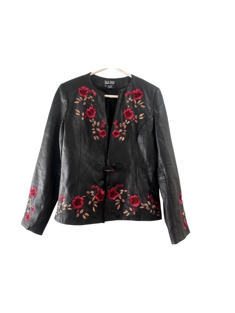 Belle Sport Leather Floral Embroidered Jacket Womens Large Black Boho Rockstar